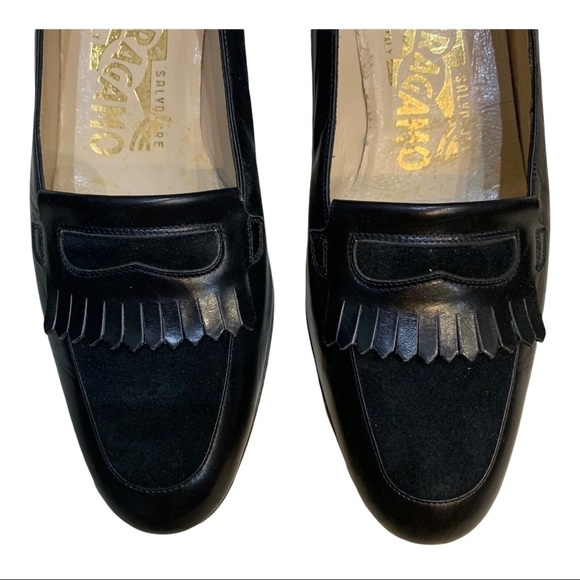 Salvatore Ferragamo New Black Leather & Suede Loafers Sz 5 AA - Picture 13 of 13
